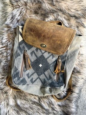 Myra Bag Taupe Canvas Tote with Printed Ivory Lining